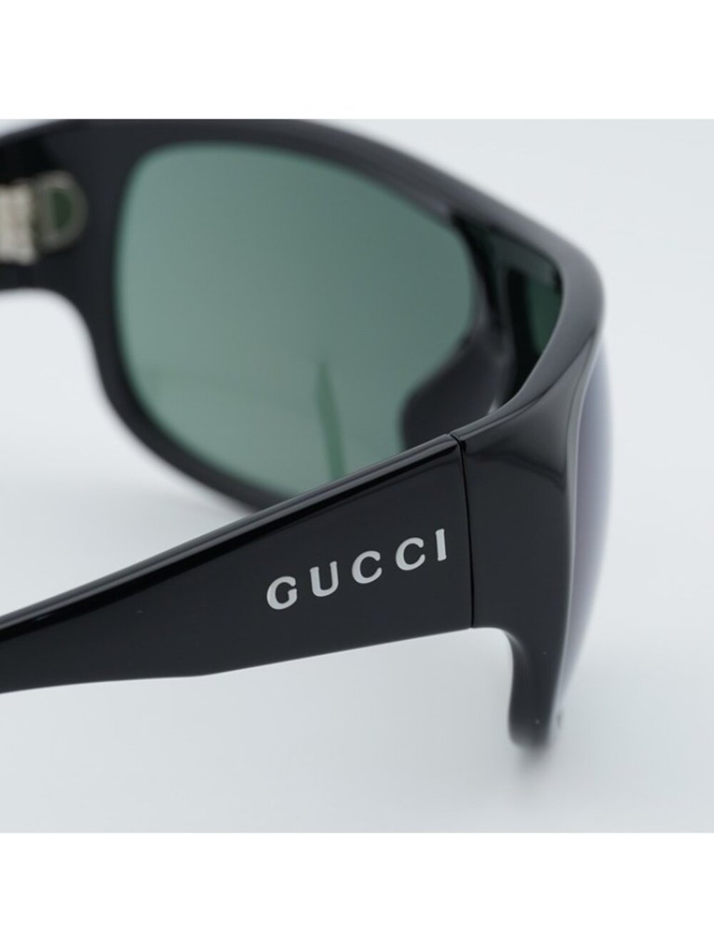 Gucci GG2168S 007 Sunglasses Shiny Black Shield Frame, Solid Green Lenses - Picture 5 of 10